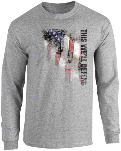 تي شيرت Pop Threads American Flag Guns Military Veteran National بأكمام طويلة in Saudi Arabia