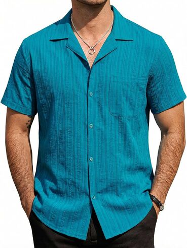 VATPAVE Mens Cuban Guayabera Shirts Button Down Short Sleeve Shirt Cotton Casual Summer Beach Wedding Shirts with Pocket in Kuwait