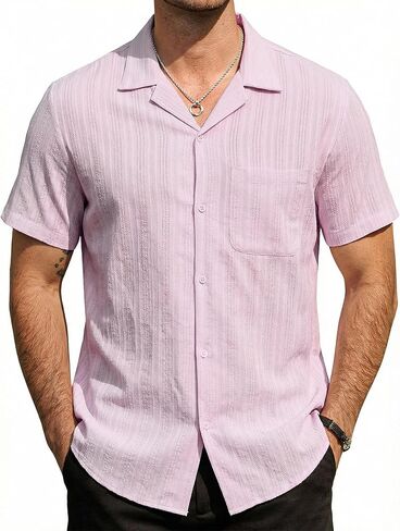 قمصان VATPAVE للرجال الكوبية Guayabera بأزرار للأسفل وأكمام قصيرة قميص قطني غير رسمي للصيف والشاطئ قمصان الزفاف مع جيب in Kuwait
