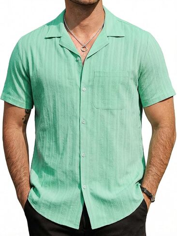 قمصان VATPAVE للرجال الكوبية Guayabera بأزرار للأسفل وأكمام قصيرة قميص قطني غير رسمي للصيف والشاطئ قمصان الزفاف مع جيب in Kuwait