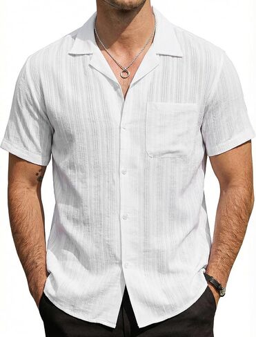 قمصان VATPAVE للرجال الكوبية Guayabera بأزرار للأسفل وأكمام قصيرة قميص قطني غير رسمي للصيف والشاطئ قمصان الزفاف مع جيب in Kuwait