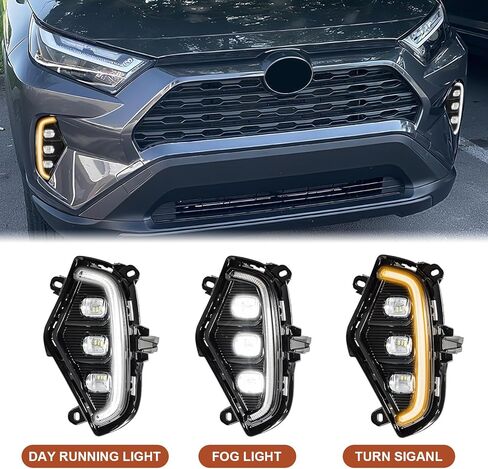 مصابيح LED للجري أثناء النهار تناسب مجموعة مصابيح الضباب Toyota RAV4 2019-2022، مجموعة مصابيح الضباب Rav4 مع مصابيح إشارة الانعطاف الكهرماني DRL، 3 عيون RAV4 DRL أضواء النهار مع إطار (زوج واحد) in Kuwait