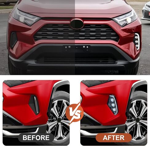 مصابيح LED للجري أثناء النهار تناسب مجموعة مصابيح الضباب Toyota RAV4 2019-2022، مجموعة مصابيح الضباب Rav4 مع مصابيح إشارة الانعطاف الكهرماني DRL، 3 عيون RAV4 DRL أضواء النهار مع إطار (زوج واحد) in Kuwait