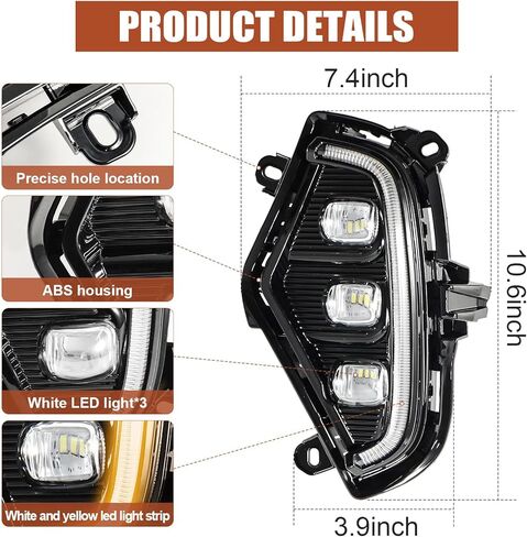 مصابيح LED للجري أثناء النهار تناسب مجموعة مصابيح الضباب Toyota RAV4 2019-2022، مجموعة مصابيح الضباب Rav4 مع مصابيح إشارة الانعطاف الكهرماني DRL، 3 عيون RAV4 DRL أضواء النهار مع إطار (زوج واحد) in Kuwait