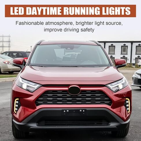 مصابيح LED للجري أثناء النهار تناسب مجموعة مصابيح الضباب Toyota RAV4 2019-2022، مجموعة مصابيح الضباب Rav4 مع مصابيح إشارة الانعطاف الكهرماني DRL، 3 عيون RAV4 DRL أضواء النهار مع إطار (زوج واحد) in Kuwait