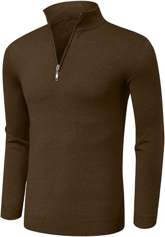 Aiyino Men's Quarter Zip Up Long Sleeve Sweaters Slim Fit Lightweight Mock Neck Pullover Casual Polo Sweater in Kuwait