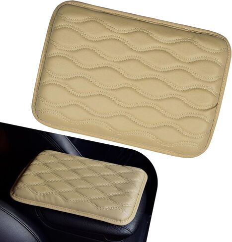 Car Center Console Cover, 11.57 x 8.19IN Leather Armrest Seat Box Cover Pad, Comfortable Waterproof Arm Rest Cover Protector, Car Interior Accessories, Universal for SUV, Truck (Black) in Kuwait