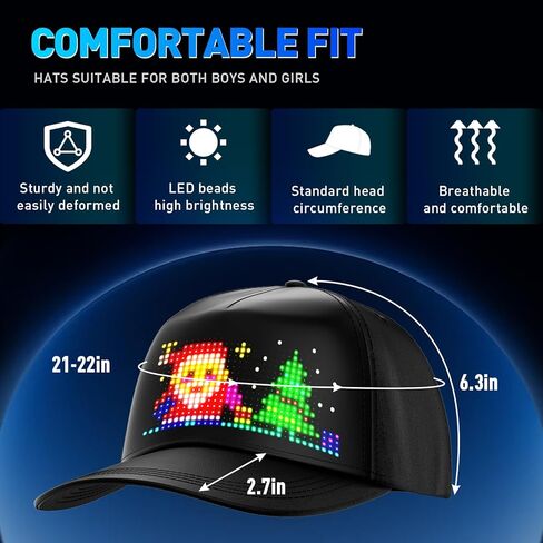GOTUS LED Hats, LED Display Screen Smart Caps,Bluetooth APP Control,Custom Text, Patterns, Animations for Party Christmas in Saudi Arabia