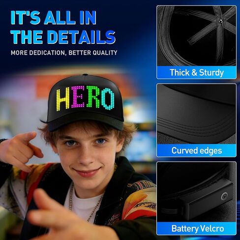 GOTUS LED Hats, LED Display Screen Smart Caps,Bluetooth APP Control,Custom Text, Patterns, Animations for Party Christmas in Saudi Arabia