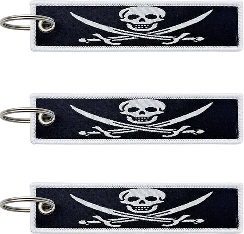 3 Pcs Pirate Jack Rackham Pirate Flag Keychain,Woven label Key Chains for Car Keys,Fabric Key Chains Men and Women,Used for Various Decorations. in Saudi Arabia
