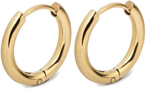 حلقات هوجي الأساسية من Cords Club مقاس 10 مم - مطلية بالذهب عيار 18 قيراط بمادة PVD، مقاومة للماء والتشوه، مجوهرات لا تسبب الحساسية للنساء in Kuwait