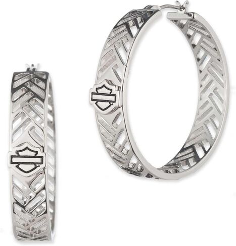 Harley-Davidson Women's Cut Out Tire Track Bar & Shield Hoop Earrings, Silver in Saudi Arabia