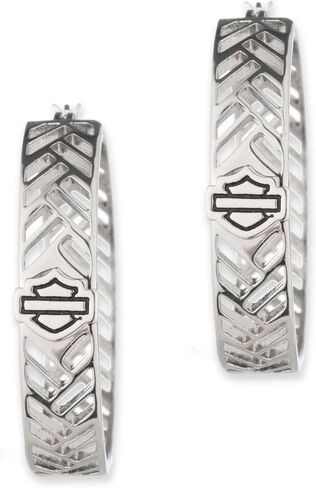 Harley-Davidson Women's Cut Out Tire Track Bar & Shield Hoop Earrings, Silver in Saudi Arabia