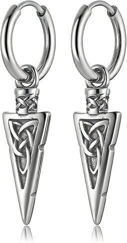 HZMAN Stainless Steel Celtic Knot Spike Dangle Hoop Earrings for Women Men - Small Hoop with Vintage Intricate Weave Pendant, Durable Edgy Fashion Jewelry in Saudi Arabia