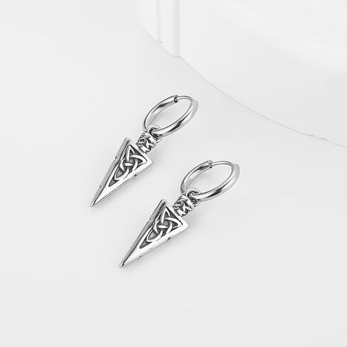 HZMAN Stainless Steel Celtic Knot Spike Dangle Hoop Earrings for Women Men - Small Hoop with Vintage Intricate Weave Pendant, Durable Edgy Fashion Jewelry in Saudi Arabia