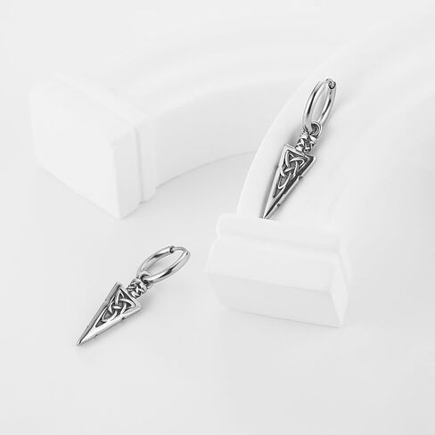 HZMAN Stainless Steel Celtic Knot Spike Dangle Hoop Earrings for Women Men - Small Hoop with Vintage Intricate Weave Pendant, Durable Edgy Fashion Jewelry in Saudi Arabia