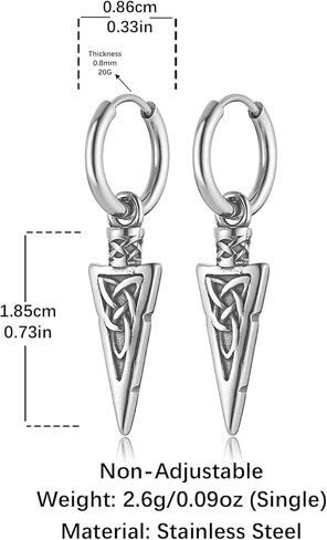 HZMAN Stainless Steel Celtic Knot Spike Dangle Hoop Earrings for Women Men - Small Hoop with Vintage Intricate Weave Pendant, Durable Edgy Fashion Jewelry in Saudi Arabia