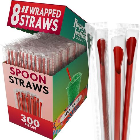 Individually Wrapped Sno-cone Spoon Straws (Red, 300) in Kuwait