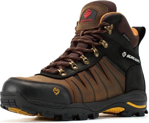 أحذية عمل SUREWAY للرجال مقاس 6 بوصات مقاومة للماء وناعمة عند الأصابع - مصنفة EH، مقاومة للزيت والانزلاق | جلد محبب بالكامل، برباط | أحذية أمان صناعية مريحة وخفيفة الوزن للأسقف والصيد in Kuwait