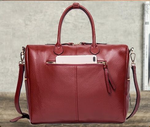 15.6 Inch Laptop Tote Bag for Women, Genuine Leather Vintage Work Briefcase with Shoulder Strap for Office and Commute in Kuwait