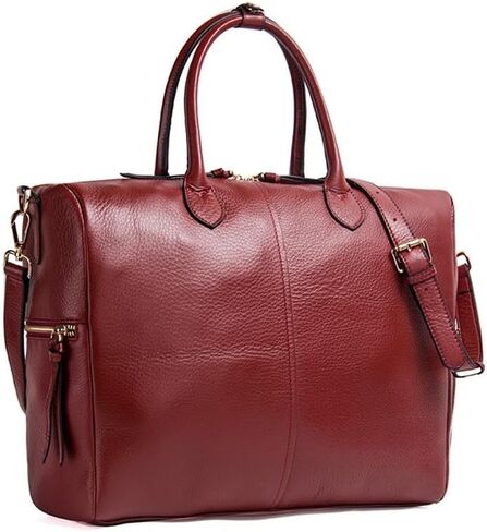 15.6 Inch Laptop Tote Bag for Women, Genuine Leather Vintage Work Briefcase with Shoulder Strap for Office and Commute in Kuwait