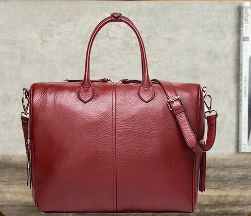 15.6 Inch Laptop Tote Bag for Women, Genuine Leather Vintage Work Briefcase with Shoulder Strap for Office and Commute in Saudi Arabia
