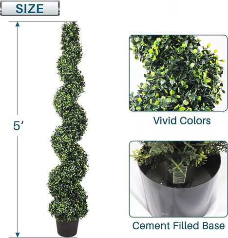 Artificial Boxwood Spiral Tree with Planter 5ft Fake Plants Faux Tree Indoor for Home Decor Living Room Decor in Kuwait