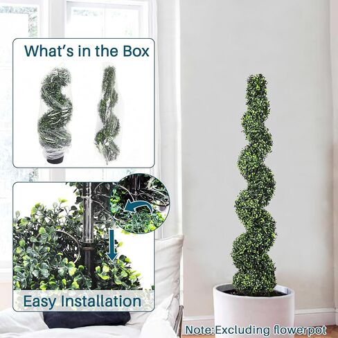 Artificial Boxwood Spiral Tree with Planter 5ft Fake Plants Faux Tree Indoor for Home Decor Living Room Decor in Kuwait
