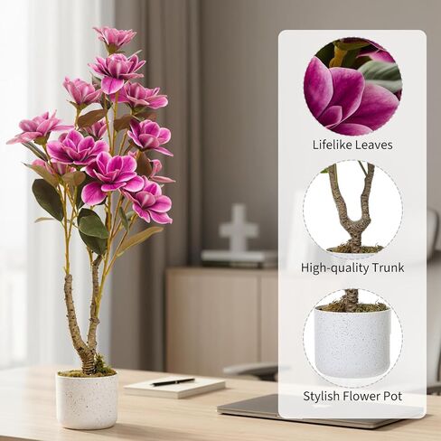 3 FT Orchid Artificial Tree with White Pot, 37.4inch Tall Pink Fake Orchid Flowers Faux Orchid Plants Tree with Lifelike Flowers and Leaves, for Home Office Coffee Table Centerpiece Modern Decoration in Kuwait