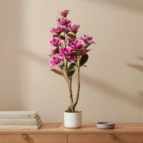 3 FT Orchid Artificial Tree with White Pot, 37.4inch Tall Pink Fake Orchid Flowers Faux Orchid Plants Tree with Lifelike Flowers and Leaves, for Home Office Coffee Table Centerpiece Modern Decoration in Kuwait