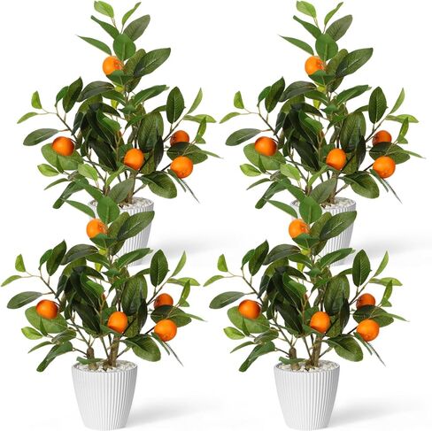 4 Pack Artificial Orange Potted Plants 19.7 Inches Fake Orange Tree Simulation Realistic Fruit Plant with Pot Faux Tree Indoor Decoration for Home Office Living Room Table Desk in Kuwait
