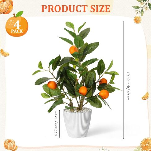 4 Pack Artificial Orange Potted Plants 19.7 Inches Fake Orange Tree Simulation Realistic Fruit Plant with Pot Faux Tree Indoor Decoration for Home Office Living Room Table Desk in Kuwait