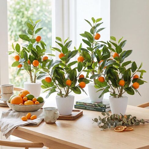 4 Pack Artificial Orange Potted Plants 19.7 Inches Fake Orange Tree Simulation Realistic Fruit Plant with Pot Faux Tree Indoor Decoration for Home Office Living Room Table Desk in Kuwait