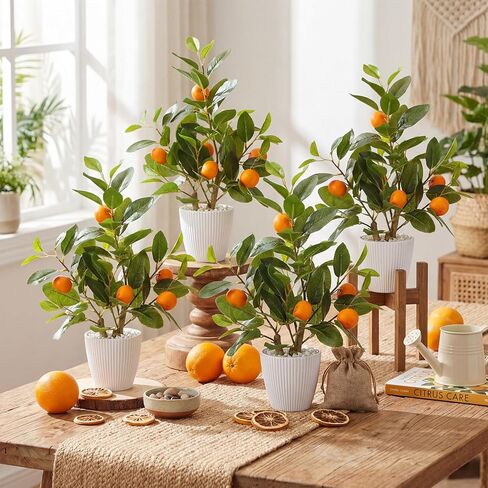 4 Pack Artificial Orange Potted Plants 19.7 Inches Fake Orange Tree Simulation Realistic Fruit Plant with Pot Faux Tree Indoor Decoration for Home Office Living Room Table Desk in Kuwait