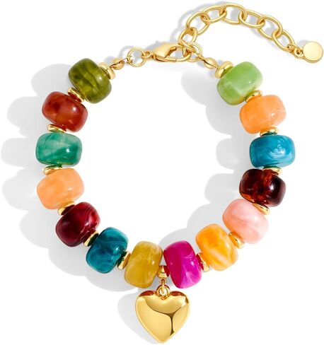 Trendy Beaded Bracelet for Women Chunky Gold Heart Charm Bracelets Boho Colorful Resin Beads Bracelet Y2k Statement Jewelry in Kuwait