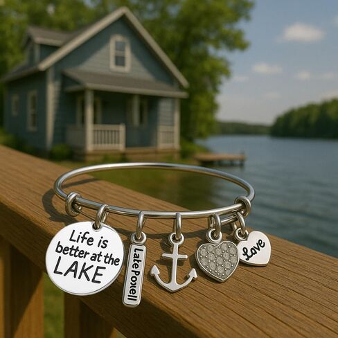 Personalized Lake Gift, Life is Better at The Lake Bracelet, Custom Engraved Lake Name, Lake Jewelry, Gift for Lake Women in Saudi Arabia
