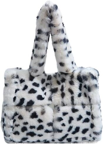 Leopard Print Faux Fur Tote Bag, Fashion Fuzzy Cheetah Shoulder Underarm Bag for Women Winter Plush Handbag Purse in Saudi Arabia