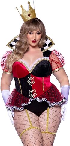 Leg Avenue Women's Plus Size 2 Pc Ravishing Red Queen Costume with Bodysuit, Crown Headband in Saudi Arabia