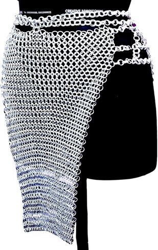 تنورة الورك المصنوعة من الألومنيوم من Chainmail، غلاف درع شبكي معدني فضي للمهرجانات والحفلات التنكرية والزي القوطي in Saudi Arabia