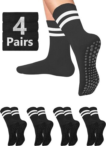 AURUZA 4 Pairs Pilates Socks with Grip for Women - Grippy Yoga Barre Hospital Workout Athletic Barefoot Non Slip Socks in Saudi Arabia