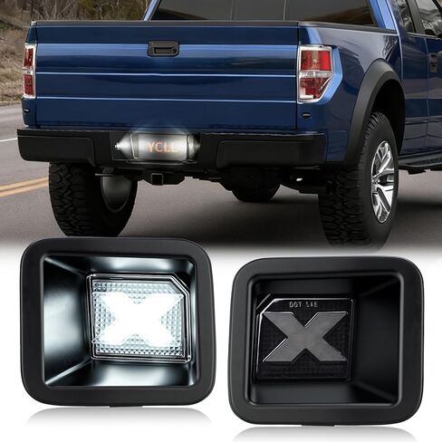 YCLL LED أضواء لوحة الترخيص تناسب Ford F150 2015-2023 F-150 Raptor 2015 Up (في انتظار الحصول على براءة اختراع)، مصد خلفي فائق السطوع على شكل X LED، عدسات مدخنة in Kuwait
