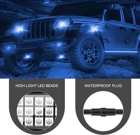 WZP 4 Pods RGB LED Rock Lights، مجموعة إضاءة LED متعددة الألوان مع التحكم في التطبيق ووضع الموسيقى، 12 فولت PVC مقاوم للماء على الطرق الوعرة، ضوء عجلة لشاحنة SUV ATV UTV عربة الجولف بيك اب in Kuwait