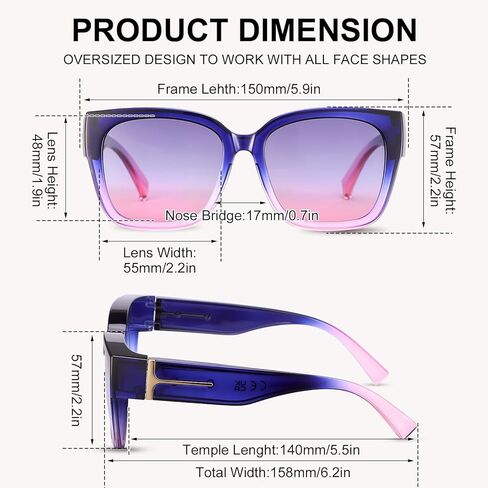 JATEBI 2 Pack Polarized Fit Over Glasses Sunglasses for Women Men Trendy Oversized Wear Over Sun Glasses with UV400 Protection in Kuwait