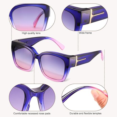 JATEBI 2 Pack Polarized Fit Over Glasses Sunglasses for Women Men Trendy Oversized Wear Over Sun Glasses with UV400 Protection in Kuwait