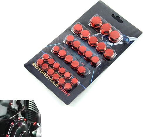 30 PCS Screw Cap Covers, Hexagon Metal Bolt Caps Waterproof, Decorative Engine Nut Covers, Universal for Most Motorcycles (Red) in Kuwait