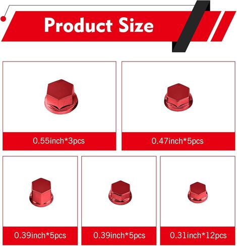 30 PCS Screw Cap Covers, Hexagon Metal Bolt Caps Waterproof, Decorative Engine Nut Covers, Universal for Most Motorcycles (Red) in Kuwait