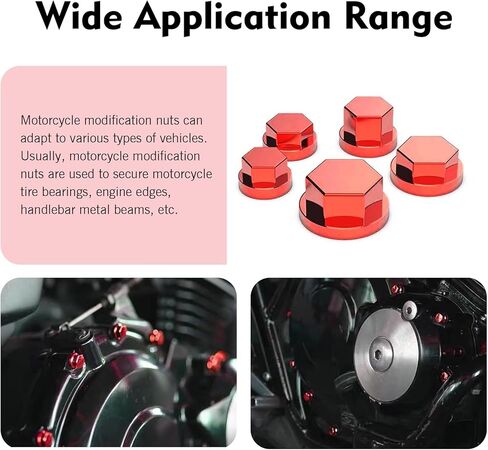 30 PCS Screw Cap Covers, Hexagon Metal Bolt Caps Waterproof, Decorative Engine Nut Covers, Universal for Most Motorcycles (Red) in Kuwait