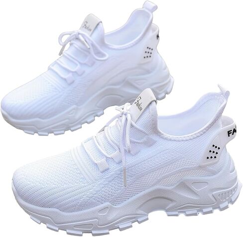 [Lightweight Sneakers] Women's Lightweight Breathable Knit Sneakers | Casual Walking Shoes, White Low-Top Lace-Up Design for All-Season Outdoor Comfort in Kuwait