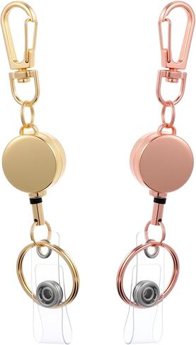 2Pcs Gold Badge Reel, Metal Retractable Key Chain Card Holder Durable Badge Reel with Clip & Heavy Duty Snap Hooks, Simple Design for Easy Access, Work Events Outdoor Use(Gold & rose gold） in Saudi Arabia