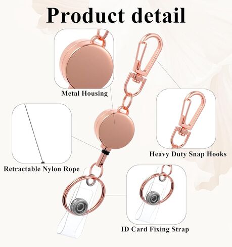 2Pcs Gold Badge Reel, Metal Retractable Key Chain Card Holder Durable Badge Reel with Clip & Heavy Duty Snap Hooks, Simple Design for Easy Access, Work Events Outdoor Use(Gold & rose gold） in Saudi Arabia